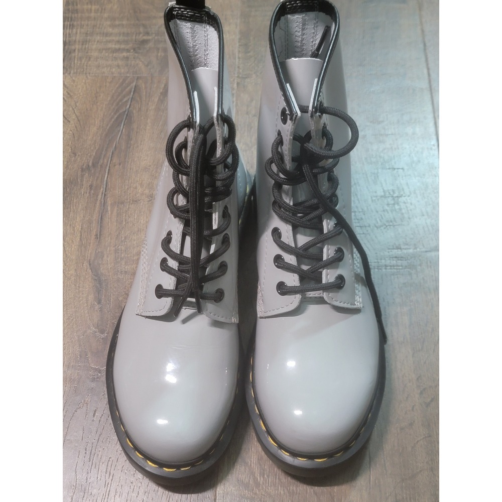 Dr. Martens 1460 Patent Leather Combat Boots Zinc Grey 8-Eye US Women 8 27635